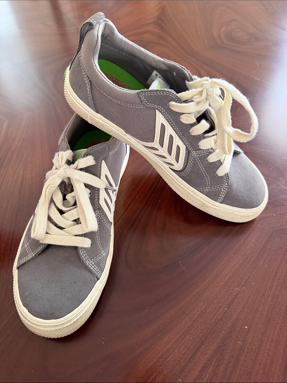 Gray Canvas Lace-Up Sneakers with Cream Laces